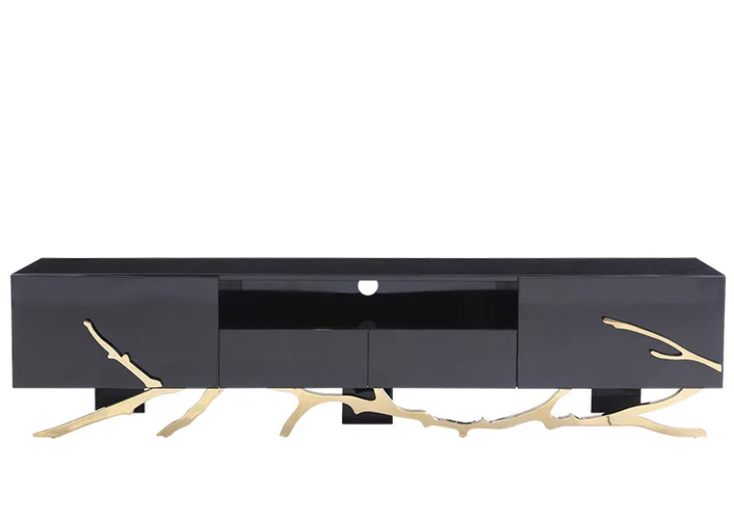 TV Lowboards Italian Design Modern TV Stand Gold Metal Living Room Wood Fernsehtisch