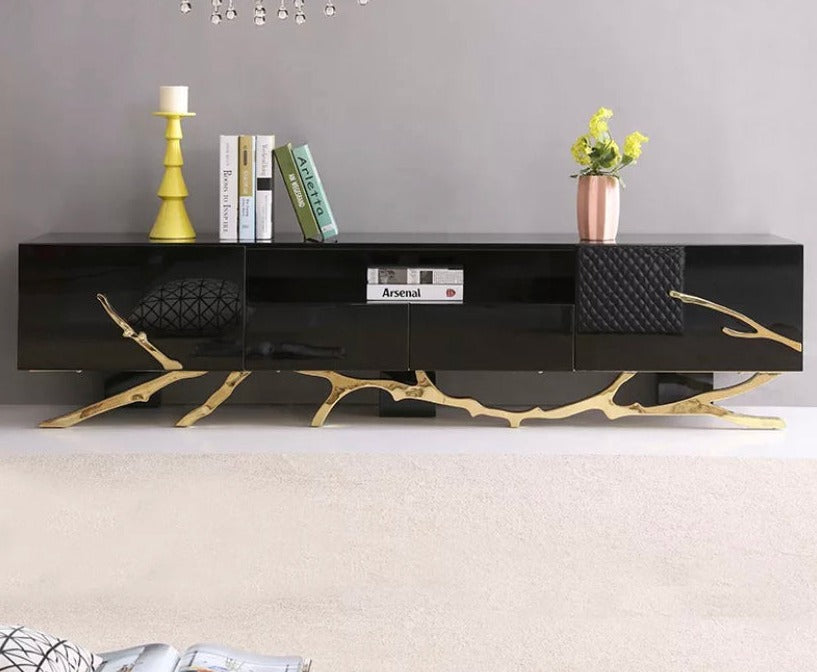 TV Lowboards Italian Design Modern TV Stand Gold Metal Living Room Wood Fernsehtisch