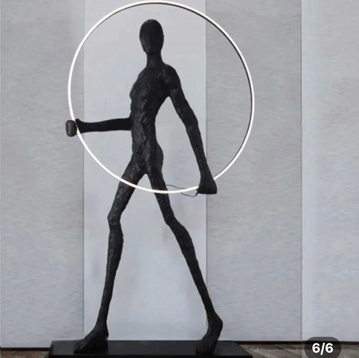 Floor Lamp Black Humanoid Holding Glass Ball Art Sculpture Floor Light
