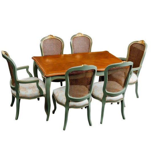 Ensembles de table à manger post-modernes en cuir de rotin de style américain pour salle à manger