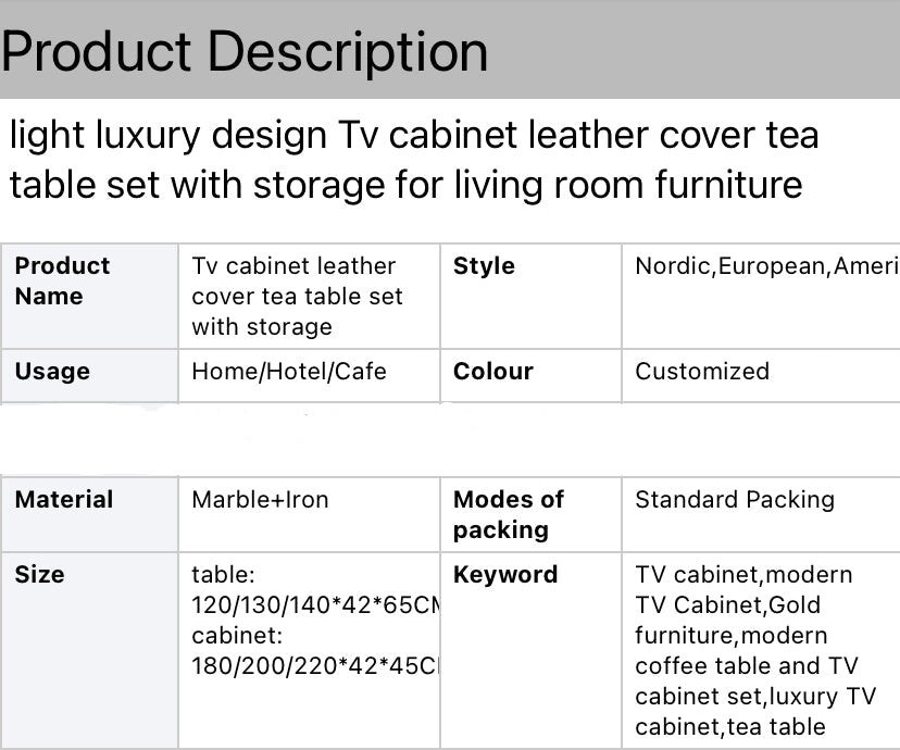 Luxury Design TV Cabinet Leather Living Room TV Lowboards Marbel Metal Solid Wood Fernsehtisch