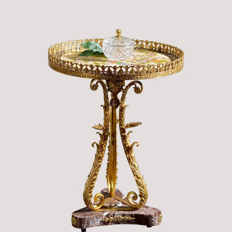 Mesa antigua, mármol, cobre, escritorio artístico pintado de alta calidad, mesas de té y café barrocas 