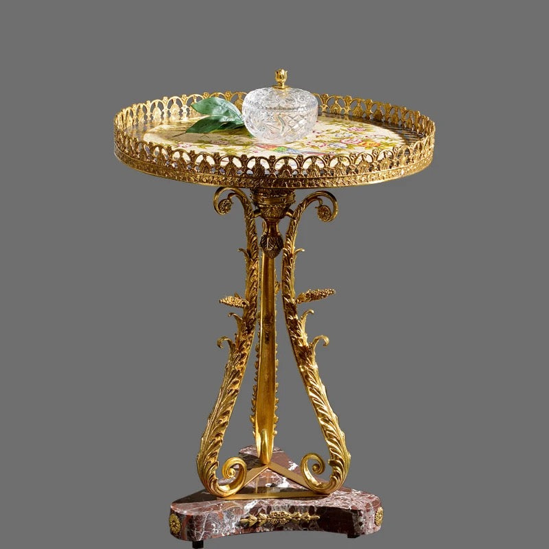 Mesa antigua, mármol, cobre, escritorio artístico pintado de alta calidad, mesas de té y café barrocas 