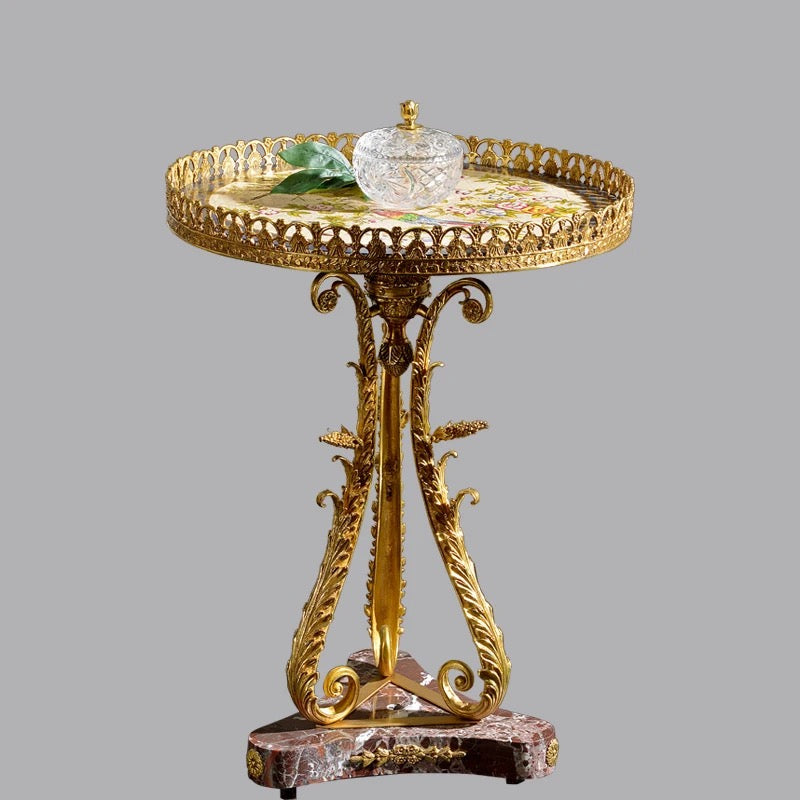 Table Antique en marbre et cuivre, bureau d'art peint de haute qualité, Tables basses à thé baroques 