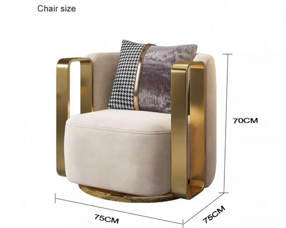 Armchair Lounge Swivel Luxury Gold Metal Frame Single Sessel Chair