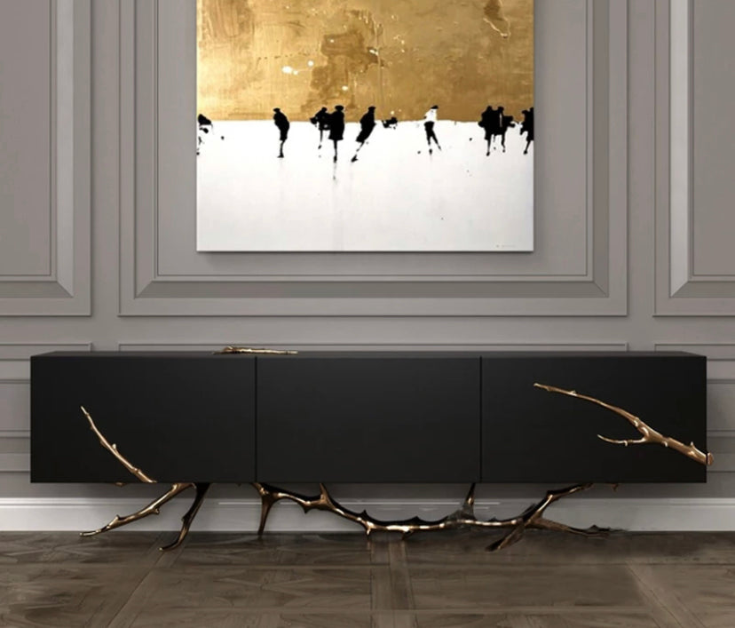Luxury TV Lowboards High End Furniture Modern Kabinett-TV Living Room Gold Copper Legs TV Stand