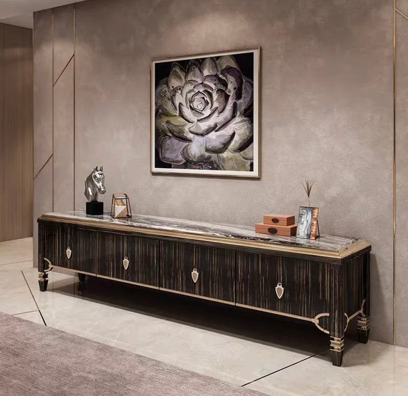 TV Lowboard Limited Edition Luxury Italian Ebony Wood Cabinet Marble Modern Kabinett-TV