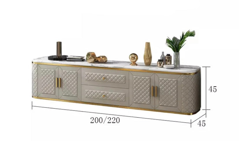 Meuble TV design de luxe en cuir et marbre meuble TV salon Fernsehschrank 