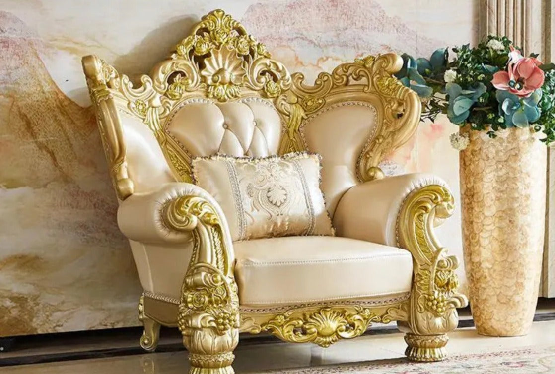 2023 New Arrival Antique European Sofa Baroque Style Classic Design Real Leather Sofa Set 