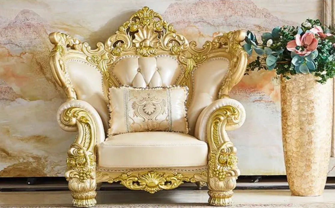 2023 New Arrival Antique European Sofa Baroque Style Classic Design Real Leather Sofa Set 