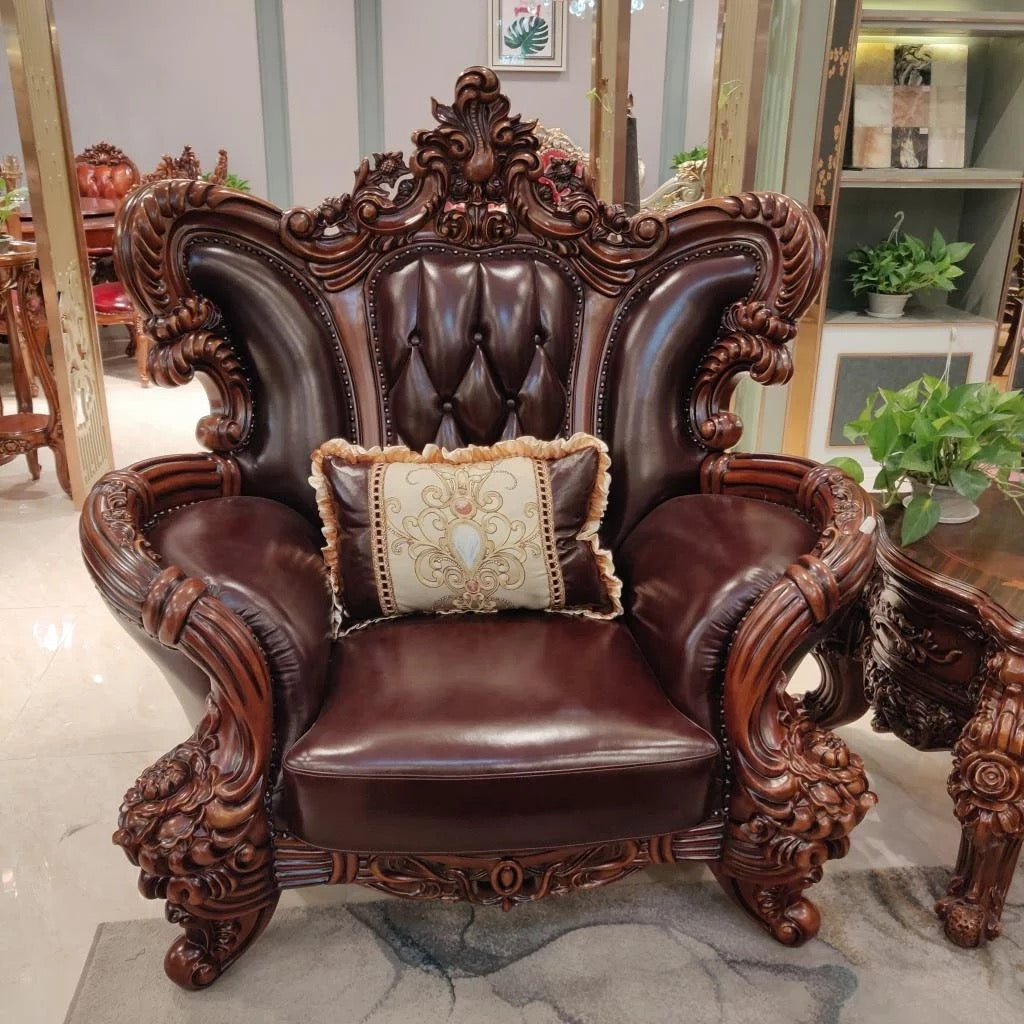 Living Room Furniture Hand Carved Baroque Design Sofa Chesterfield Leather Sofas