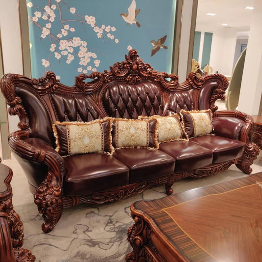 Ensemble de canapés sculptés à la main, meubles en cuir au Design Baroque, canapé Antique pour salon, nouvelle collection 2023