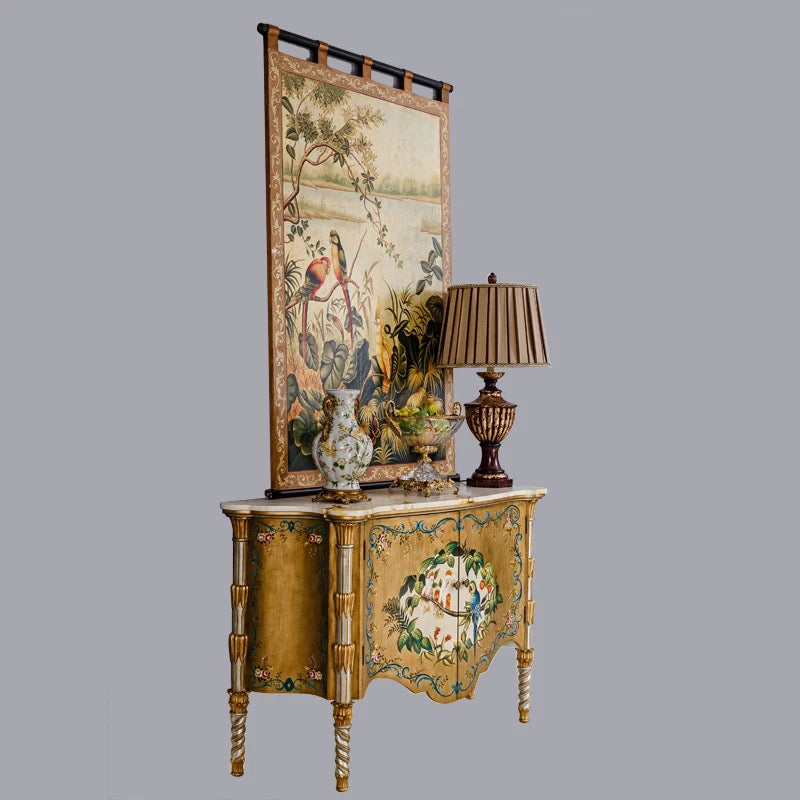Buffet de style français et art mural peint à la main, mobilier de design baroque oriental