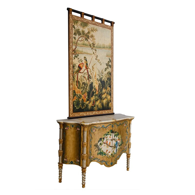 Aparador de estilo francés y arte de pared, muebles de diseño barroco oriental pintados a mano