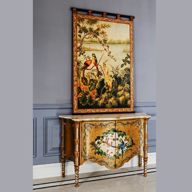 Buffet de style français et art mural peint à la main, mobilier de design baroque oriental