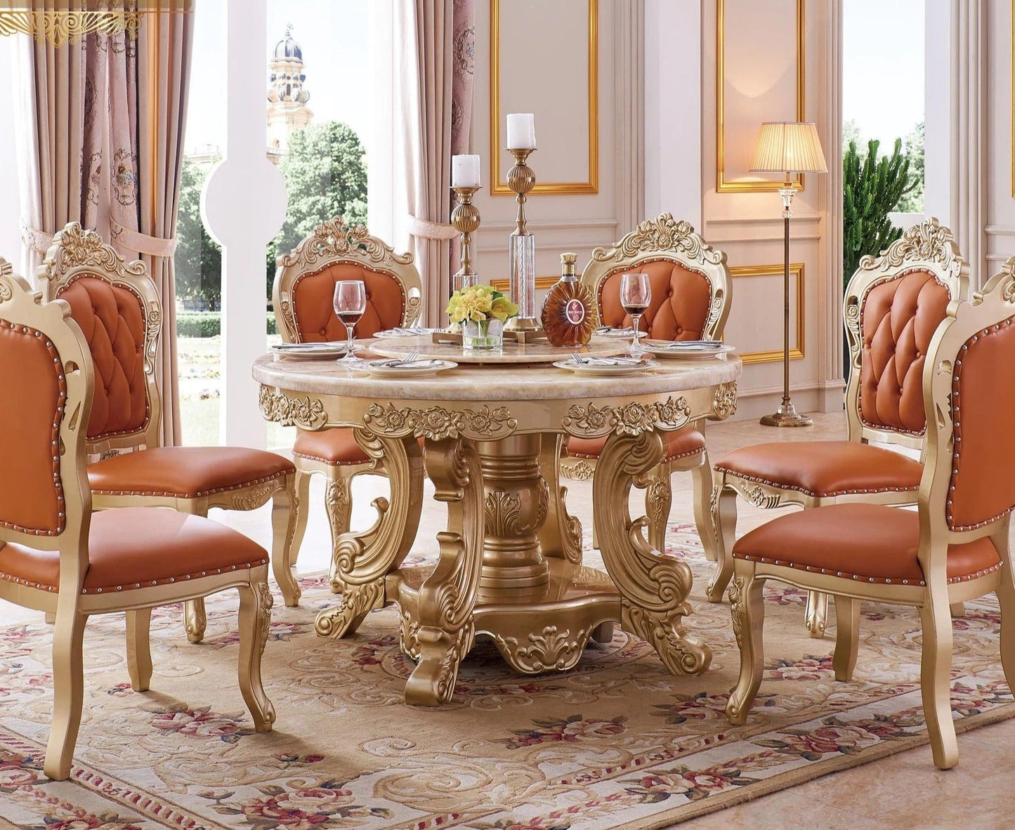 Chaises de salle à manger en feuille d'or sculptées à la main, meubles de salle à manger au Design baroque italien 