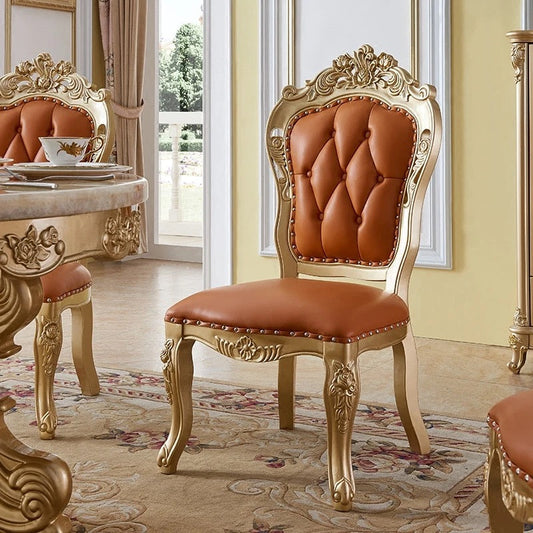Sillas de comedor con lámina dorada, muebles de comedor de diseño barroco italiano tallados a mano 