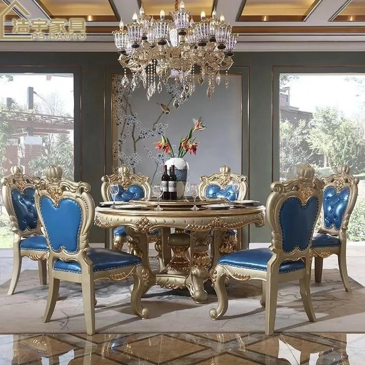Dining Room Table Set Golden Foil Hand Carved Italian Baroque Design Dining Room Furniture Sets