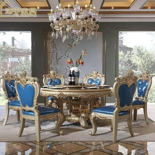 Ensemble de Table à manger de Style Barock, feuille d'or sculptée à la main, meubles de salle à manger au Design italien 