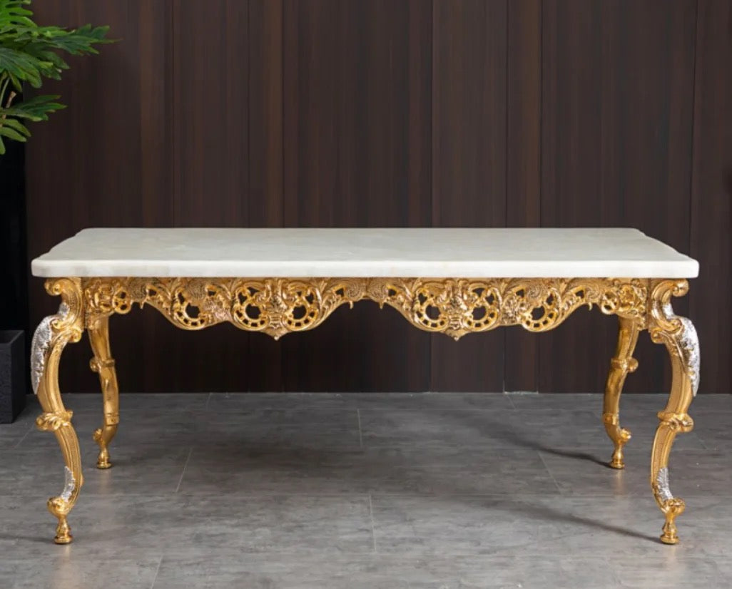 Table à manger Royal Luxury Table à manger design baroque en cuivre doré et marbre