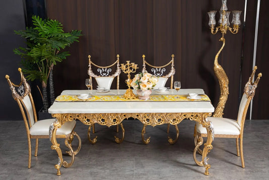 Table à manger Royal Luxury Table à manger design baroque en cuivre doré et marbre
