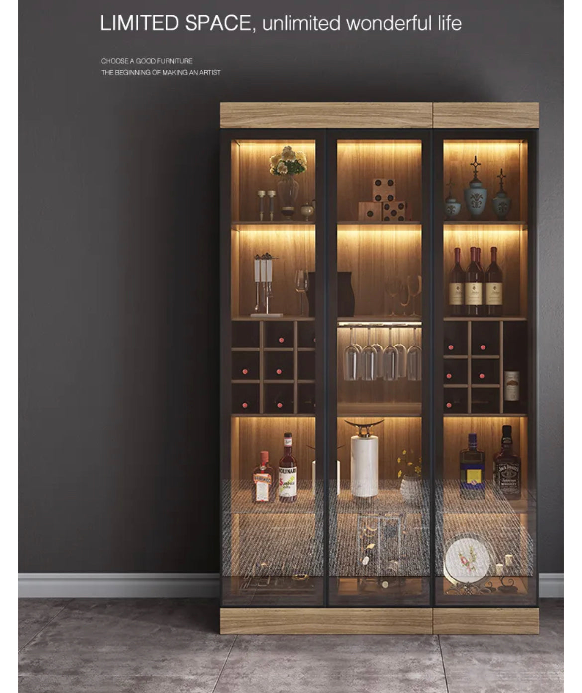 Cabinet Living Room Glass Display Cabinet Modern Minimalist Wooden Wine Cabinet With Light
