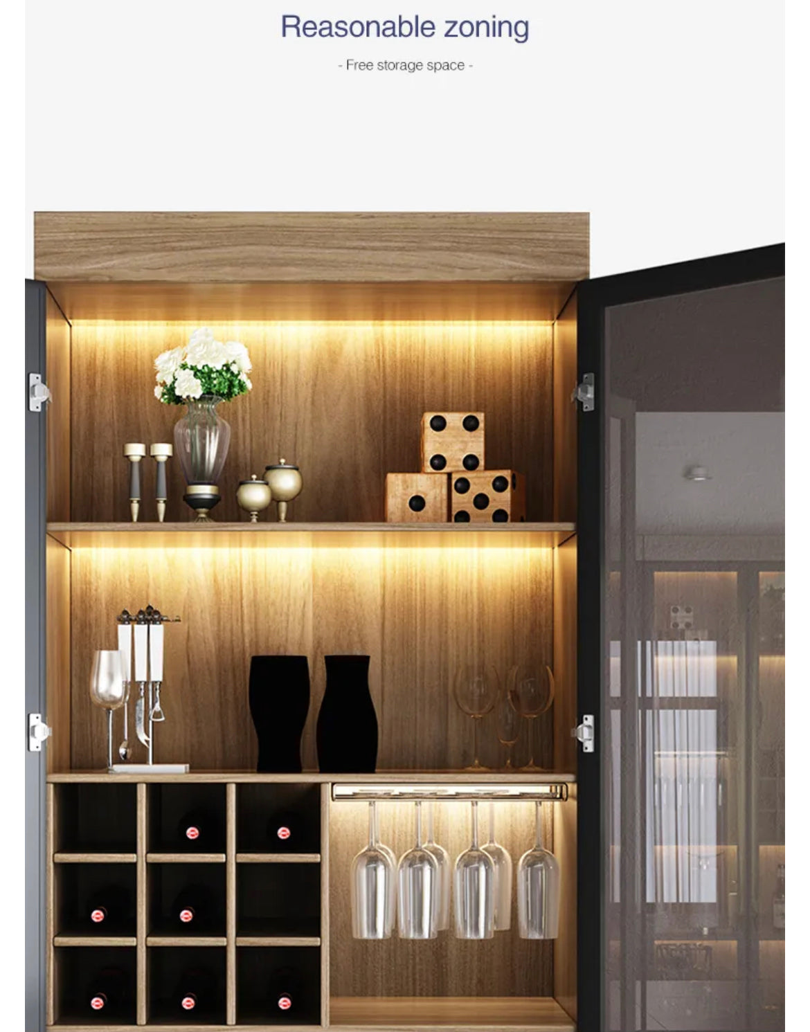 Cabinet Living Room Glass Display Cabinet Modern Minimalist Wooden Wine Cabinet With Light