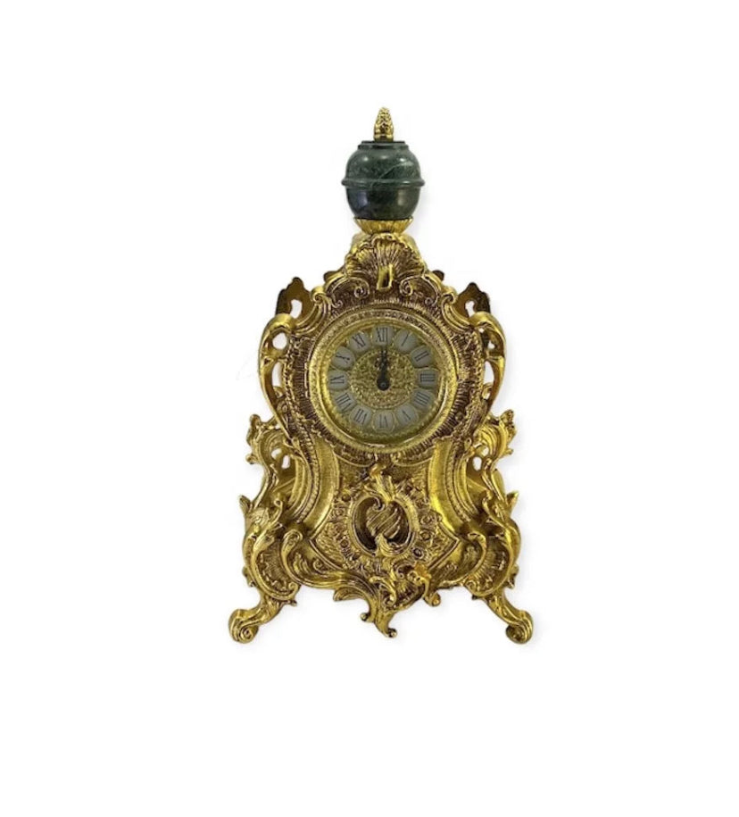Luxury Decorative Art Table Clock Italy Classic Style Marble Brass Plated Antique Metal Italian Rusty Time