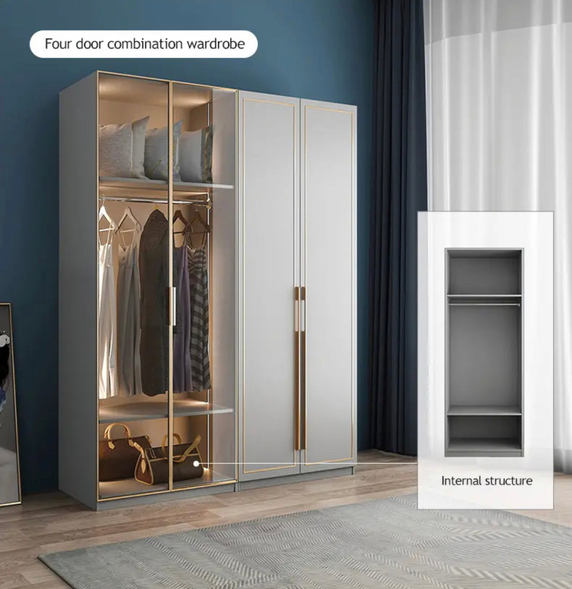 Wardrobe Bedroom Wooden Combination Wall Luxury Storage Wardrobe