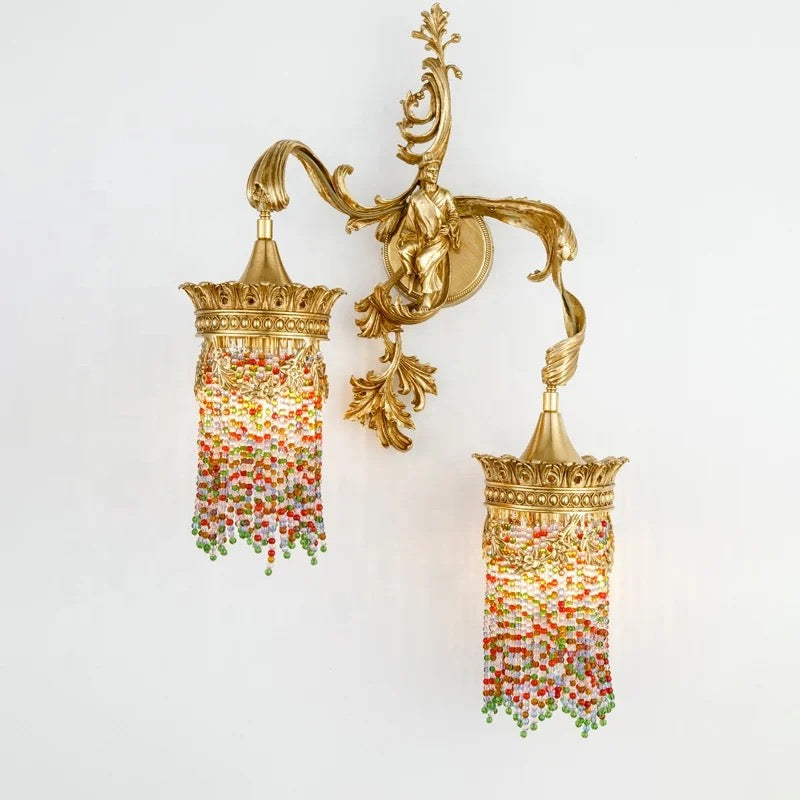 Wall Lights Seven Color Crystal Beads Wall Sconce Light Copper European Classical Style Lamps