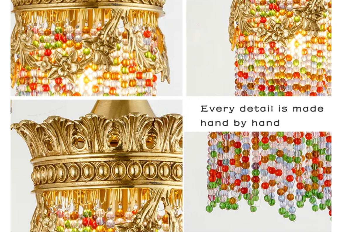 Wall Lights Seven Color Crystal Beads Wall Sconce Light Copper European Classical Style Lamps
