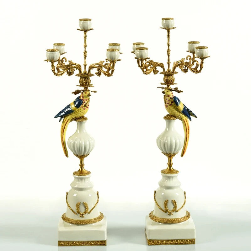 Designer Hand Made Candelabra Antique Ceramic Copper & Porcelain Decorating Candleholder