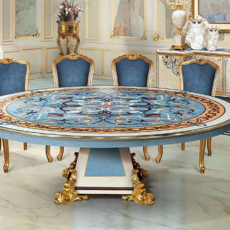 Nordic Luxury Baroque Dinning Table Antique Gold Round Dining Table Sets