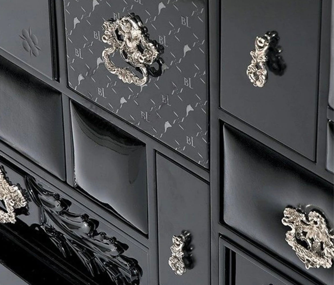 Italian Art Design Light Luxury Living Room Sideboard Black White Glass Wooden Cabinets