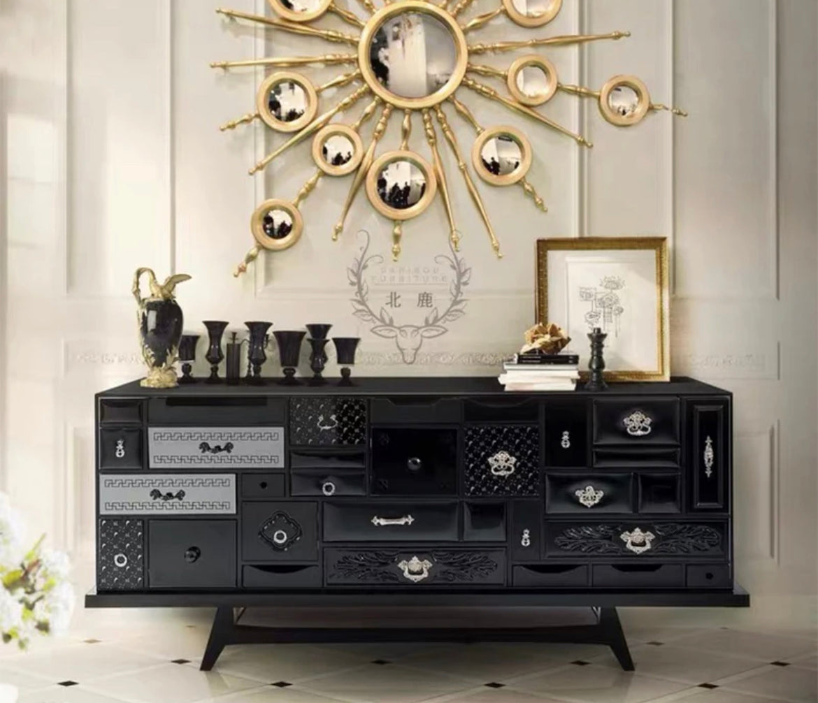 Italian Art Design Light Luxury Living Room Sideboard Black White Glass Wooden Cabinets