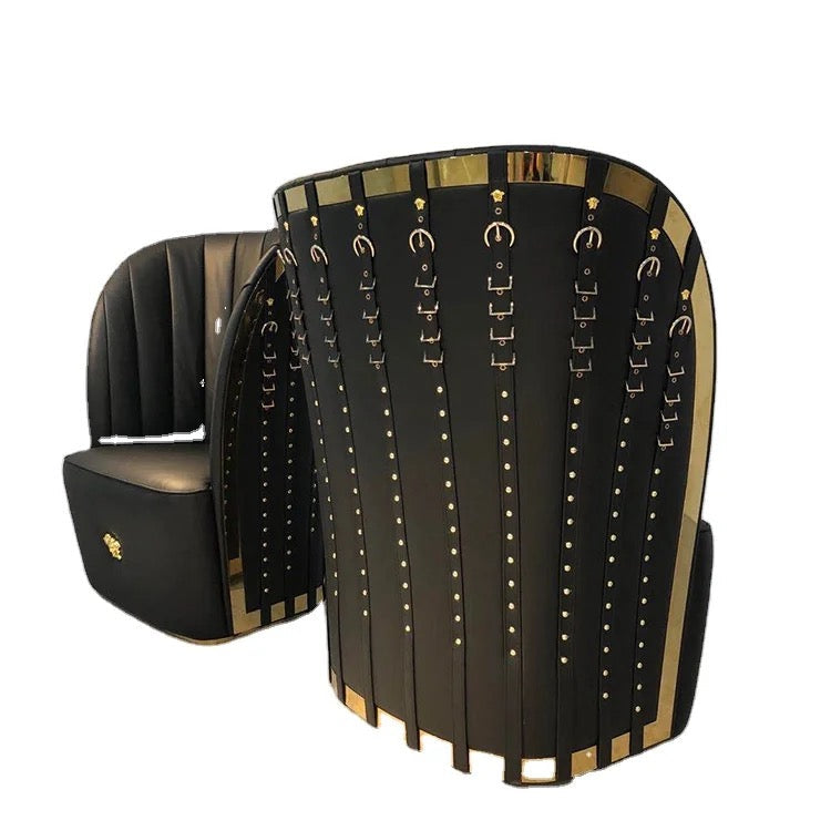 Interior Designer NEW Design Luxury Wing Chair Genuine Leather Black Leisure Chairs