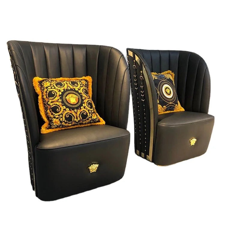 Sillas de lujo del ocio del negro del cuero auténtico del sillón de orejas del NUEVO diseño del diseñador de interiores 