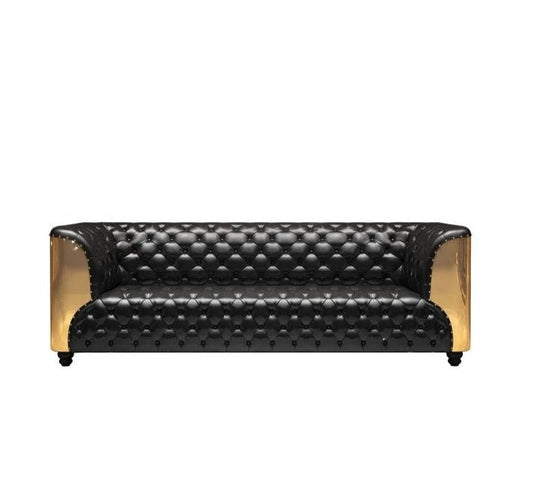 Conjunto de sofás de diseño de lujo italiano, sofás Chesterfield de madera maciza, cuero y aluminio