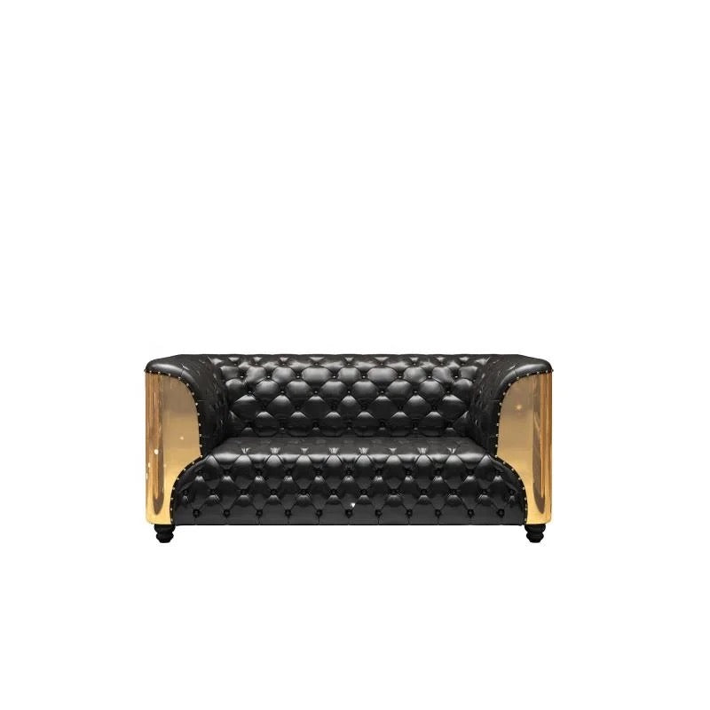 Conjunto de sofás de diseño de lujo italiano, sofás Chesterfield de madera maciza, cuero y aluminio