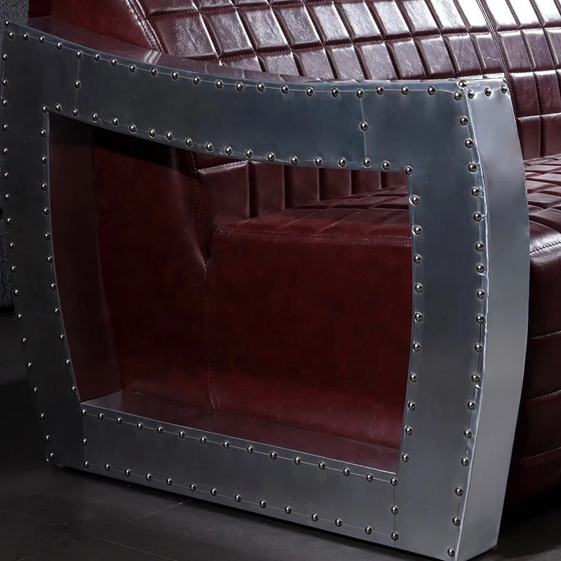 Interior Designer Chesterfield Sofa Solid Wood Leather and Aluminum Aviator Sofa Set