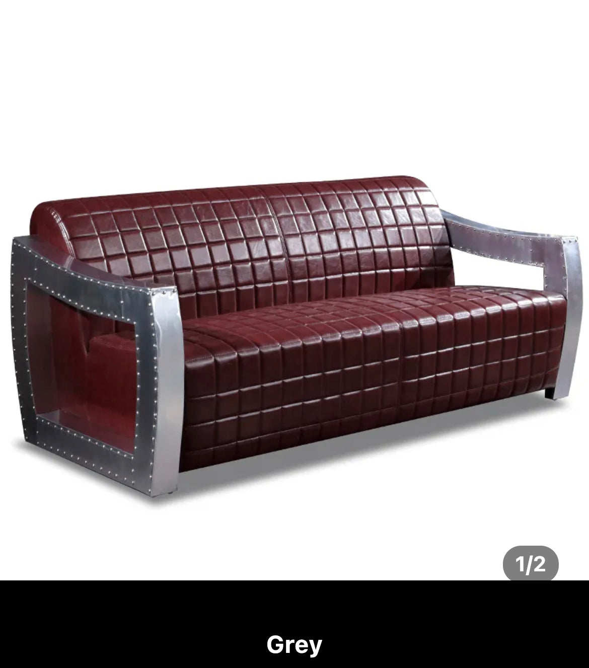 3+2+1 Aviator Sofa Set Interior Designer Solid Wood Leather and Aluminum Chesterfield Sofas