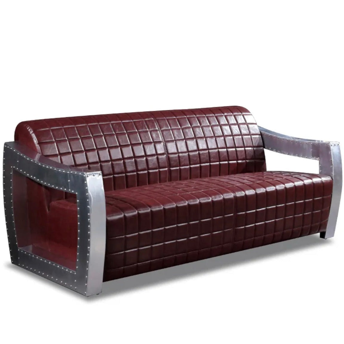 3+2+1 Aviator Sofa Set Interior Designer Solid Wood Leather and Aluminum Chesterfield Sofas