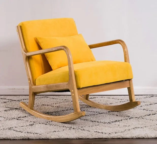Rocking Chair Mid Century Accent Upholstered Wooden Lounge Arm Rocking Chairs