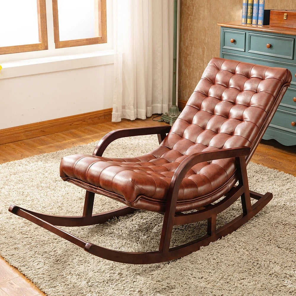 Rocking Chair American Country Recliner Solid Wood Leisure Leather Lounge Chairs