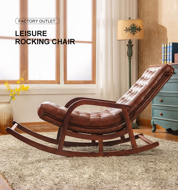 Rocking Chair American Country Recliner Solid Wood Leisure Leather Lounge Chairs