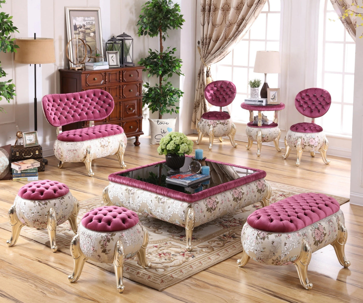 Designer Living Room Furniture Arabian Style Baroque Wooden Accent Chairs