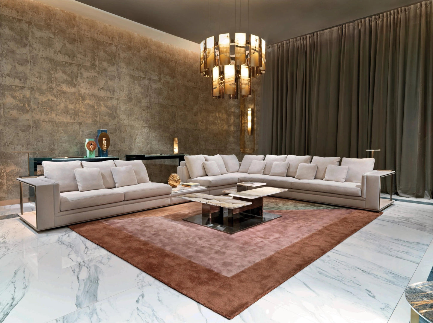 American Sofa Luxury High-end Designer Living Room Microfiber Leather L-Shape Sofa