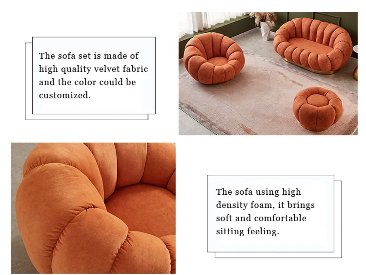 Sofa Set Cozy Pumpkin Shape Sofa Chairs Living Room Luxury Velvet Sofas