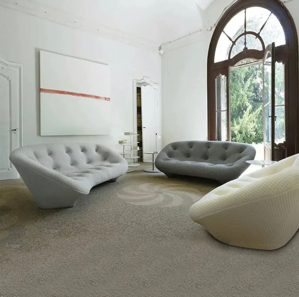 Diseño de muebles de lujo, sofá con botones de diseño en forma de concha, sofá Chesterfield de ocio 