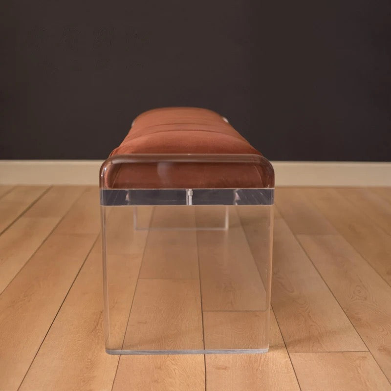 Designer Acrylic Velvet Bench Transparent Long Soft Stool Benches